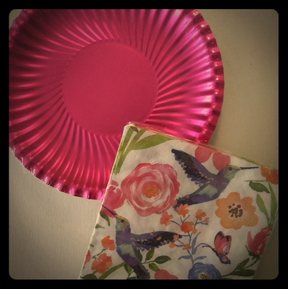 14 shiny pink paper plates 28 napkins MOTHER'S DAY - Picture 1 of 7
